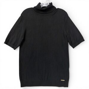 Anne Klein Black Short Sleeve Turtleneck Sweater Womens L Knit Minimalist Career